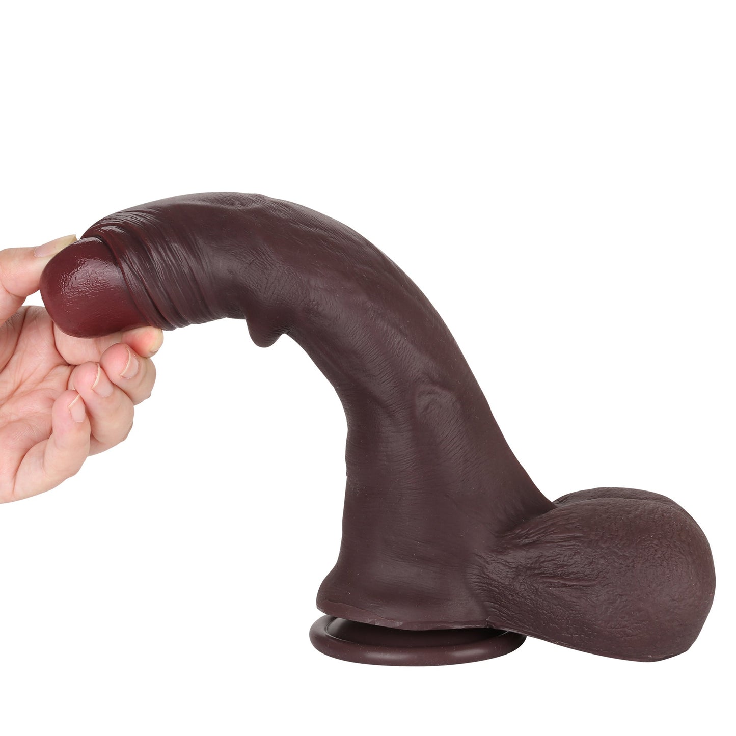 Foreskin 9 inch Black Sliding Skin Dildo BBC Dildo With Ball Position 4