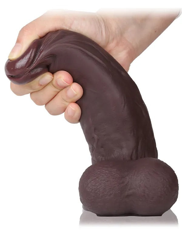 Max 8.3" x 2.2" Black Suction Cup Girthy Dildo With Moving Balls - RealCocks